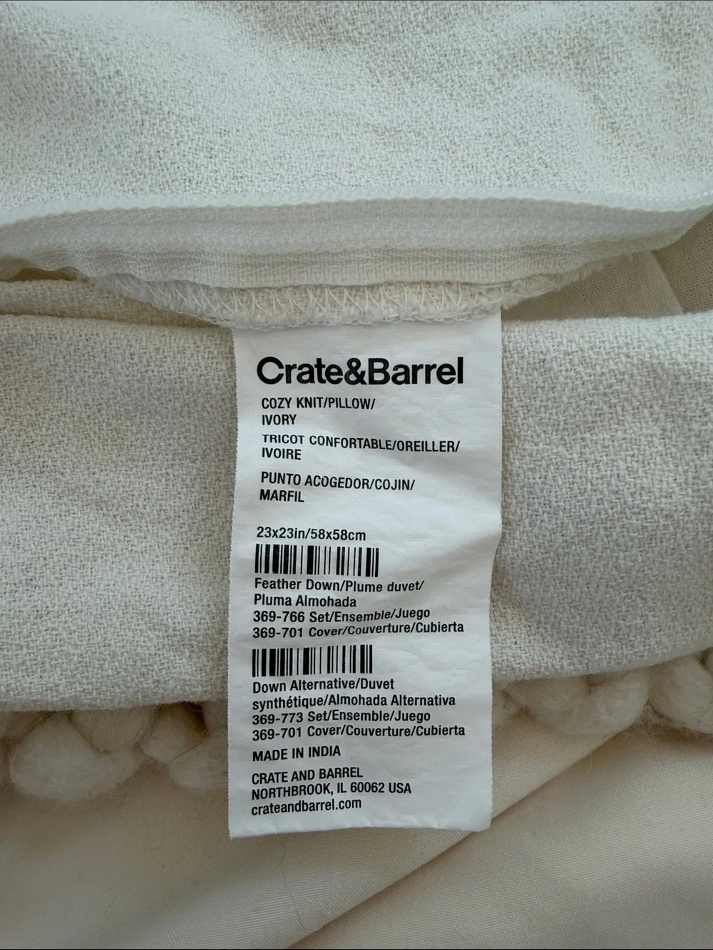 Crate&Barrel Cozy Knit Cable Throw Pillow Cover in Ivory - Set of 2
